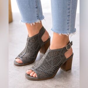 Top Moda Sage Green Cut-Out Peep Toe Heeled Bootie Sandals – Size 7 – 3.5” Heel